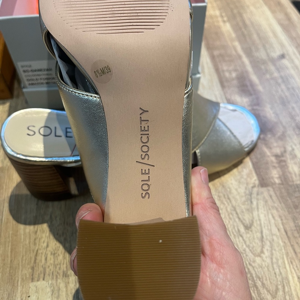 Sole Society Ganezah Gold Fusion Amazon Metallic Nappa Leather Slides - NIB - Picture 5 of 10